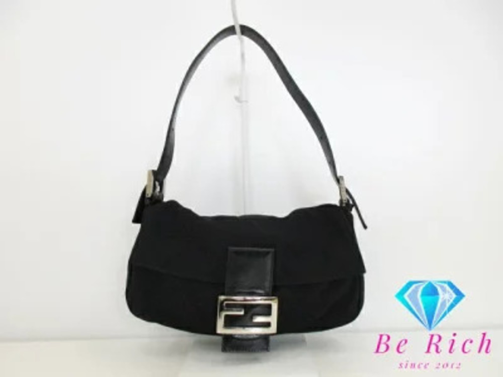 Fendi Mamma Bucket Shoulder Bag Black Canvas Leather One Semi Handbag